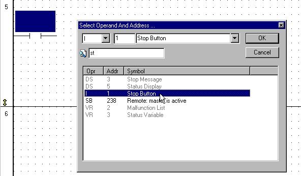 U90 Ladder Software Manual 5. Click OK. The selected element appears on the net with the desired Operand and Address.