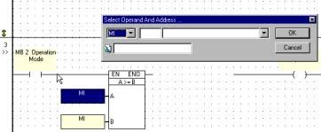Ladder 4. Click to place the function block. The Select Operand and Address dialog box opens. 5. Enter the Operands and Addresses in the dialog boxes and click OK. 6.