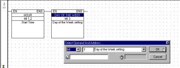 U90 Ladder Software Manual 7. The Day Of The Week function appears with the selected Operand, Address and Symbol on the net. 8.