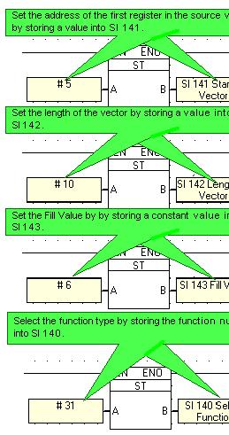 FAQs Note that since there is no Ladder element for this function; you perform it by storing values into: SI 141 to determine the start of the target vector, SI 142 to determine the length of the