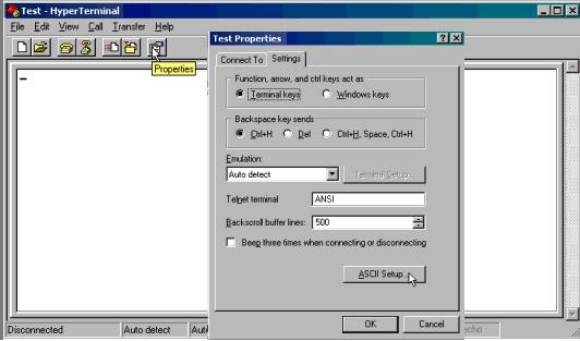 settings:bps 9600, Data bits=7, Parity=N, Stop bits=1, Flow control=none, and then click OK. 5.