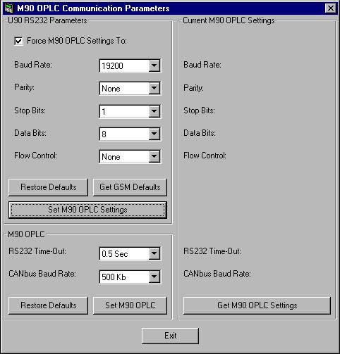 U90 Ladder Software Manual M90 OPLC Settings Port, Retries and Time-Out are the communication settings between U90 Ladder and the M90. Click the Advanced button to view the advanced RS232 parameters.