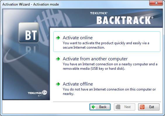 Installing BACKTRACK Chapter 2-15 Figure 2-10 Select Activation Mode Activate online 1 Select Activate online. Note: Some enterprise networks are protected by a proxy server.