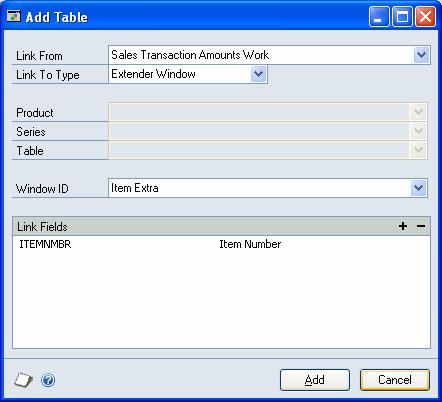 Select the Table Type: If the Type is Microsoft Dynamics GP Table, select the Product, Series and Table.