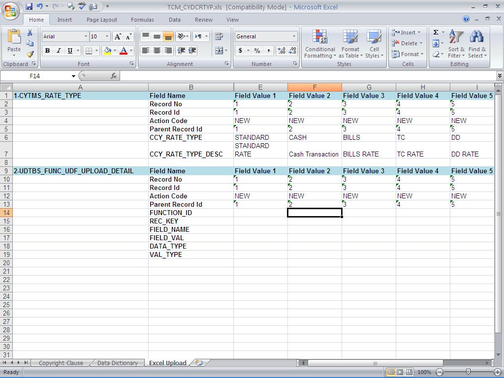 Fig 9.2: Excel sheet to upload into TCM Take note of following points while uploading excel sheet.