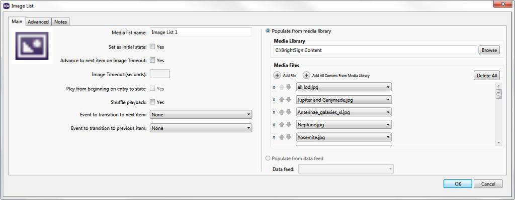 Shuffle playback: Check this box to randomize the order of media items in the Media List each time the Media List is transitioned to.