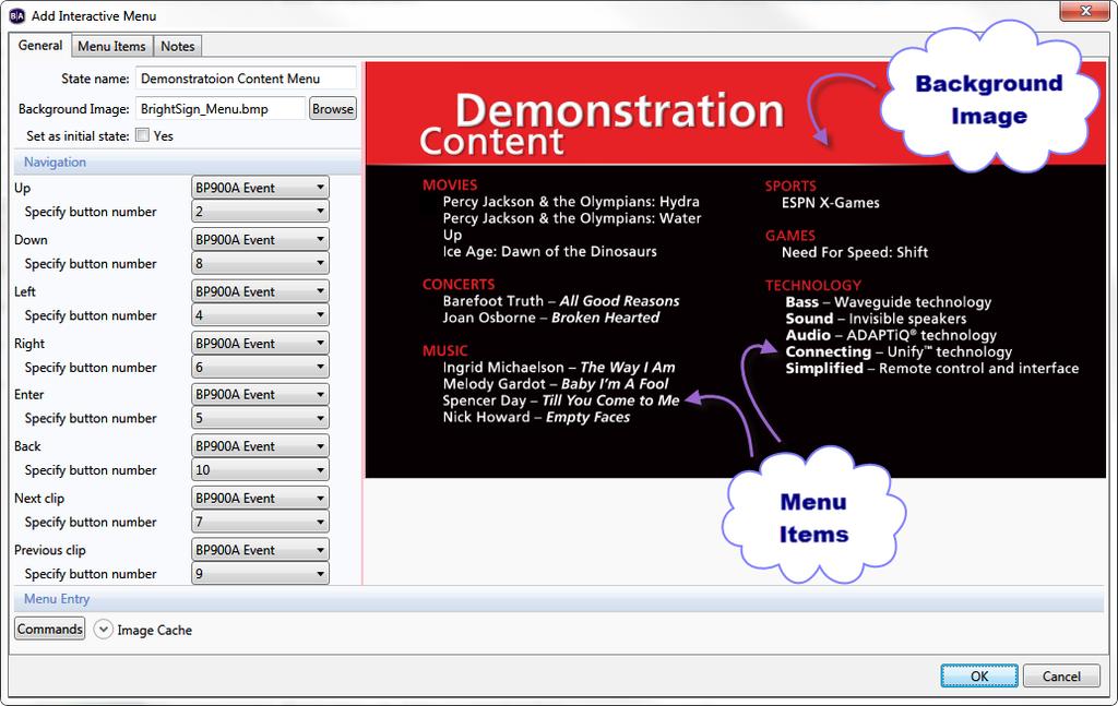 Interactive Menus are DVD-style menus that users can navigate with interactive events.