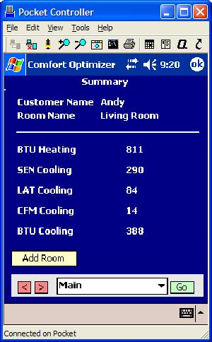 Comfort Optimizer User Manual After the room has calculated, you will come to the room summary page. It lets you know the customer s name, room name and the values at the bottom.