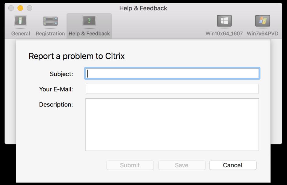 Type a short subject line that describes the problem. Include an email address so Citrix Support can contact you if necessary. Provide a description of the problem.
