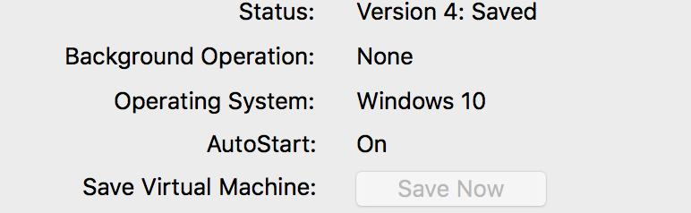 After the state of a VM is saved, the Save button grays out.