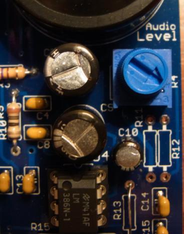 Audio Amplifier CPU pin RC2 PWM output from CPU RC2 +5V The audio amplifier takes the output of the CPU s pin RC2, which has a hardware Pulse Width Modulator output, and will shape the wave into a