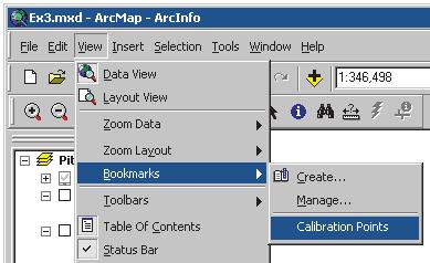 Identifying route locations In ArcMap, a bookmark is a saved map location. A bookmark containing some of the calibration points used in Exercise to recalibrate the routes has been created for you.