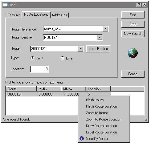 In ArcMap, finding a route location is made easy.. Click the Find button on the ArcMap Tools toolbar.. Type 0000 in the Route text box. 5. Type 5 in the Location text box. 6. Click Find.