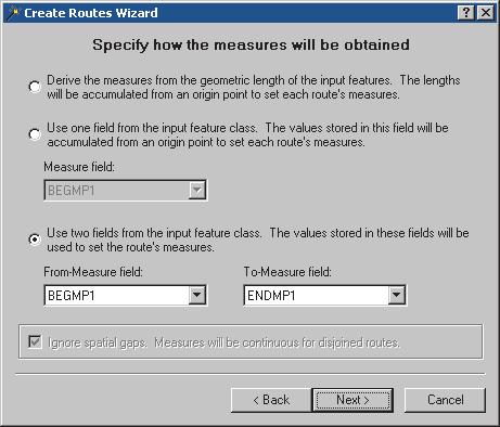 This panel asks you to specify how the route measures will be obtained. There are three choices: The geometric lengths of the input features are used to accumulate the measures.