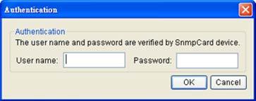 You will need to input password for the SNMP card (Figure 3) in the authentication window, as shown in figure 3.