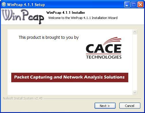 6. When the WinPcap installation window pops up, click Next to proceed