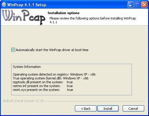 If you want the WinPcap driver run automatically when booting, please