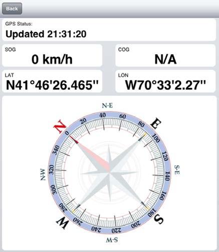 Compass Click on Compass to access the following details based on the device s GPS data: GPS Status Updated Last time of GPS update Waiting for Data GPS signal not available Location Services OFF