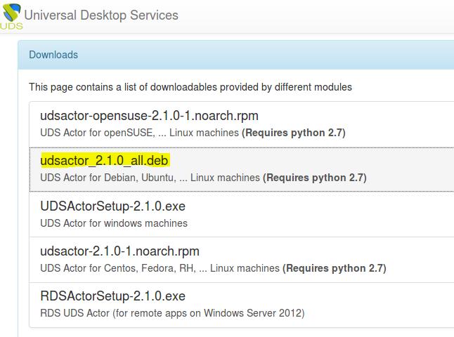 3. UDS Actor Download the UDS Actor for Debian-based distributions