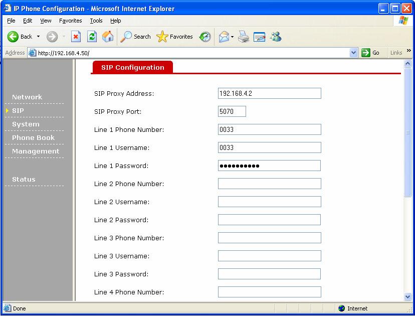 2.6 SIP Server Information Setup (Web Configuration) The web interface can also be used to enter SIP information. This is the only way to enter multiple SIP usernames and passwords.