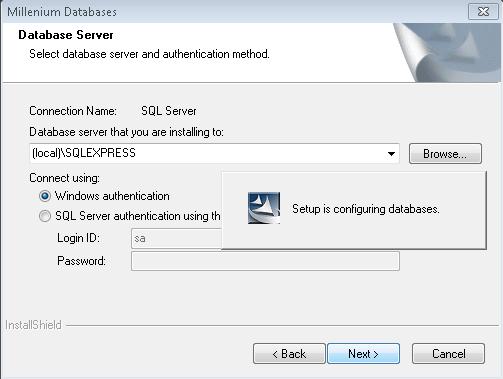 7. The installation will connect to SQL Server and create