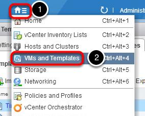 Click on "Home" button at the top of the vsphere Web client. 2. Select "VMs and Templates from the drop-down menu. Check New VM - Continued... 1. Select "vcsa-01a.corp.