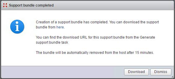 Confirmation of Support Bundle Once the Support bundle is completed, you will