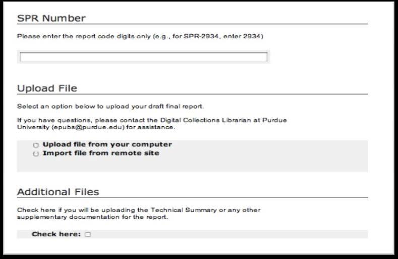 Exhibit 5: Report information and upload. Enter the SPR number and select the appropriate option to upload your file.