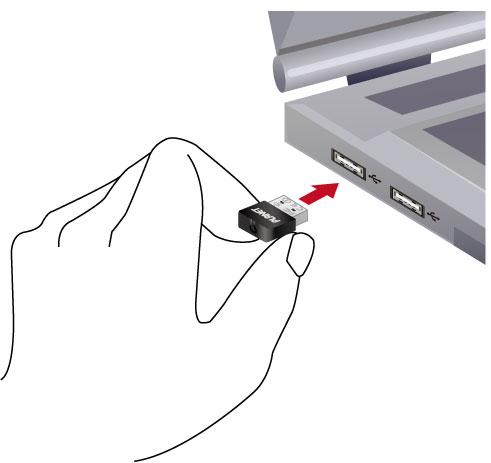 wireless USB adapter into an empty USB port of