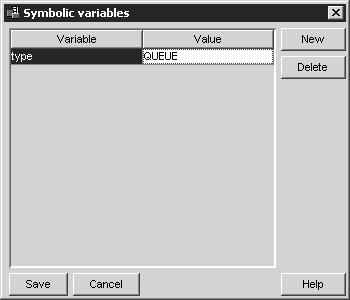 Figure 26. Defining symbolic ariables g. Open the Common section of the settings list of the queue prototype and enter &prefix..&type in the Name field.