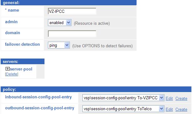 On the right, scroll down to the policy area. In the inbound-session-config-pool-entry, select the newly created session-config-pool that blocks Diversion header, as shown below.