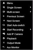 Front Panel: press PLAY button to play back record files of the channel under single-screen live view. Under multi-screen live view, record files of the selected channel will be played back.