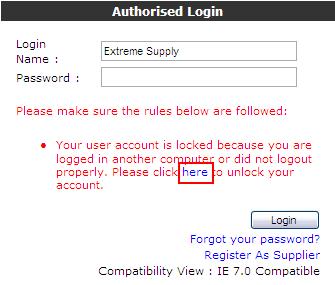 Figure 12: Please click here to unlock account To unlock the account, click on the link here.