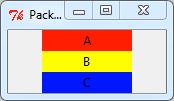 The following two example program fragments illustrate the principles: # # Create three labels of given width # ba = Label(app, text="a", width=12, bg='red') bb = Label(app, text="b", width=12,