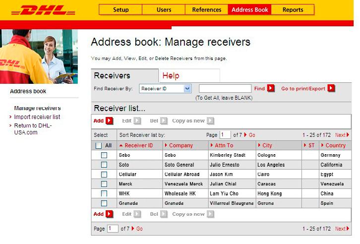 Address Book 19 MANAGE RECEIVERS Quickly manage your company s receiver address book that will be accessed by all authorized users.