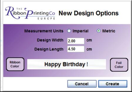 NEW DESIGN New Design - To create a new design first click on the 'New Design' button: The 'New Design Options' pop up will display: (This box can also be accessed from within an existing design by