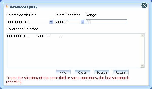 User Manual (1) Select the query field in the [Select query field] pulls down menu; (2) Select the condition in the pull down menu such as equal to null,