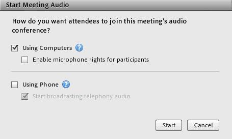 By Phone Choose this option if you want attendees to join the audio conference via telephone. Users can dial in to the audio conference or receive a call from the meeting.