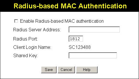 Wireless Access Point User Guide Radius-based MAC authentication Screen This screen will look different depending on the current security setting.