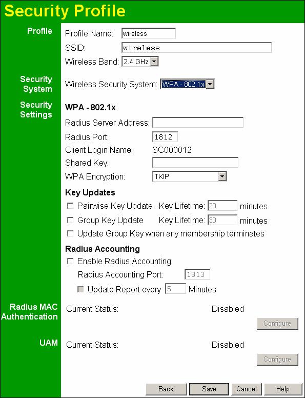 Setup Security Settings - WPA-802.1x This version of WPA requires a Radius Server on your LAN to provide the client authentication according to the 802.1x standard.
