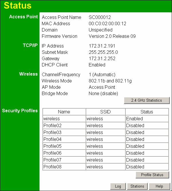 Chapter 5 Operation and Status 5 This Chapter details the operation of the Wireless Access Point and the status screens.