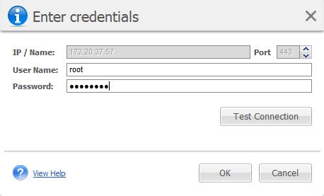 Managing ESX(i) Hosts page, Enter credentials dialog. 15.