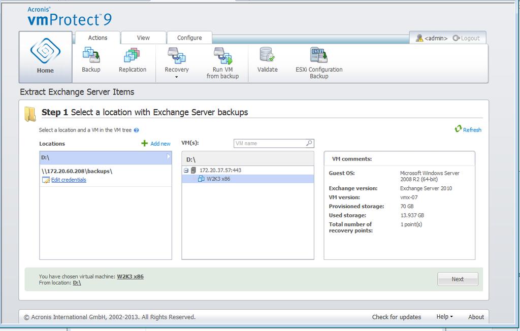 Extract Exchange Servet Items, Selecting a lication with Exchange Server backups Select Databases on the second step.