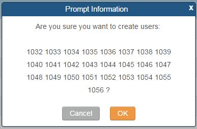 8 Once you have finished selecting the desired settings please press Create Users. There will then be a conformation popup, please press OK to create the extensions.