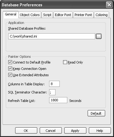 About the PowerBuilder extended attribute system tables Setting Read Only Set the Read Only database preference in the Database Preferences dialog box in the Database painter.