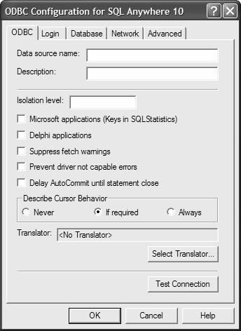 Sybase SQL Anywhere The ODBC Configuration for SQL Anywhere dialog box displays: Specifying a Start Line value 4 You must supply the following values: Data source name on the ODBC tab page User ID