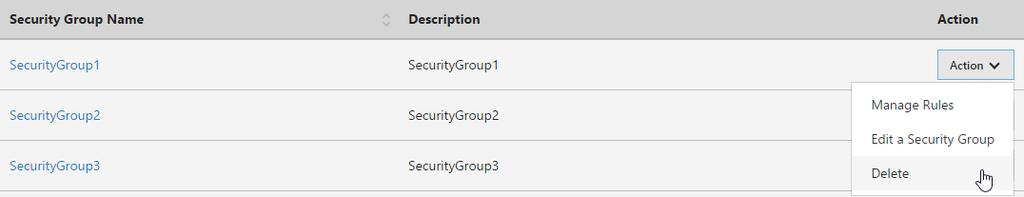 15.10 Deletion of Security Group You can delete a security group. 15.10.1 How to Delete a Security Group 1.
