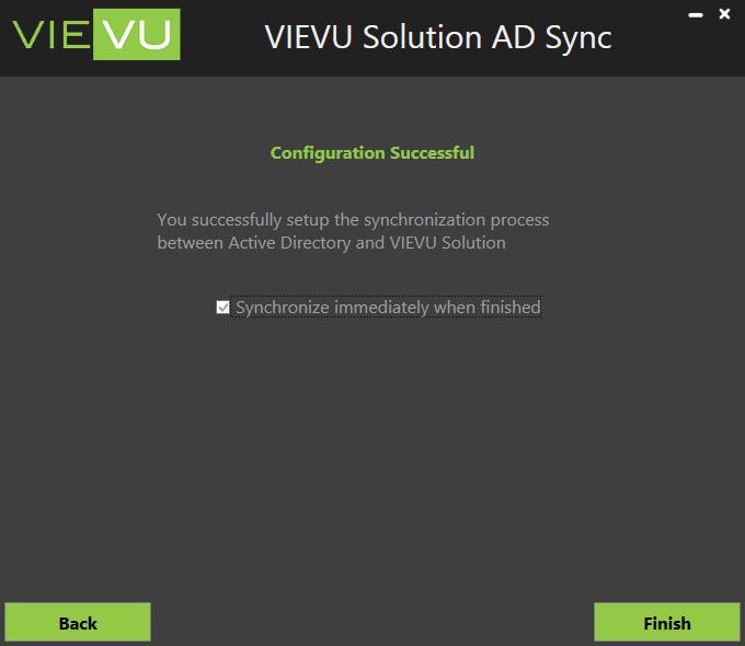 FINISH AD Sync has been successfully configured.