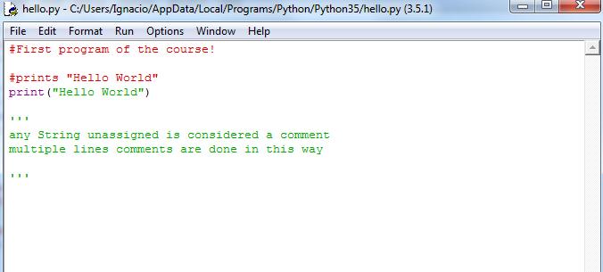 Comments in Python # for a single line
