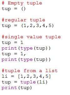 Tuples Inmutable secuences that can contain elements of different types that can be